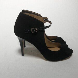Ann Taylor Womens Black Leather Suede Ankle Strap High Heels Shoes 7.5M